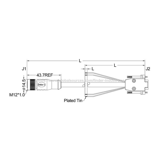 Cable conector hembra M12 de 8 pines con codificación A y blindaje a conector macho D-sub de 15 pines