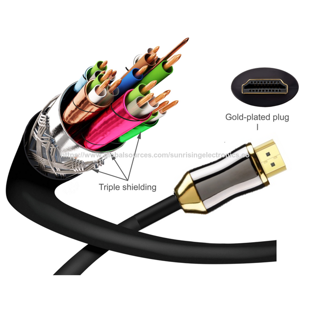 Kabel HDMI 2.1 Kualitas Ultra Tinggi, Casing Seng Krom Hitam dengan Label Sertifikasi Ultra untuk HDTV, Monitor, PlayStation, dll.