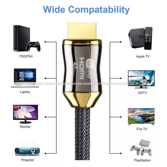 Kabel HDMI 2.1 Kualitas Ultra Tinggi, Casing Seng Krom Hitam dengan Label Sertifikasi Ultra untuk HDTV, Monitor, PlayStation, dll.