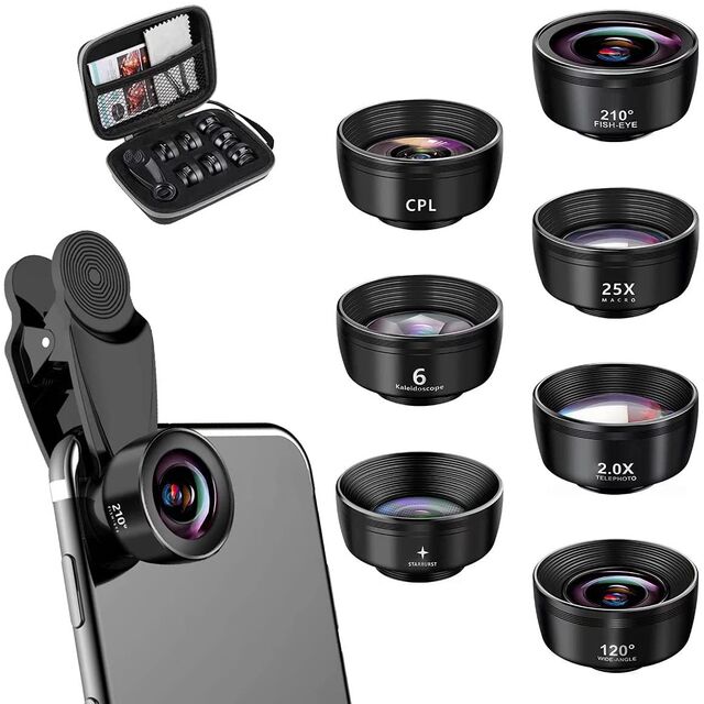 High-Definition 7-in-1 Telekonverterobjektiv, Weitwinkel, Makro, Fisheye Universal 10-in-1 Handy-Objektiv-Kit