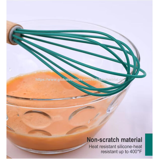 Batedores de cozinha coloridos, batedor de leite, creme de leite, batedor de ovos, cabo de madeira, batedor de ovos de silicone, batedor de creme para uso profissional e doméstico