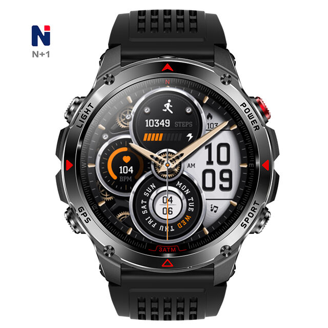 ساعة NTC11 الذكية الرياضية مع نظام تحديد المواقع GPS، شاشة عالية الدقة، بوصلة، ضغط جوي، ارتفاع، مقاومة للماء 3ATM