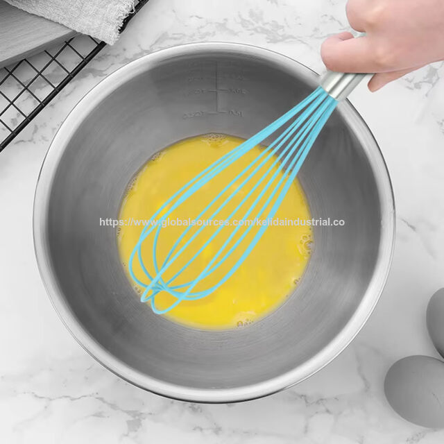 Batedor de Ovos Manual para Cozinha, Misturador de Aço Inoxidável com Cabo de Silicone, Método de Bater Manual para Panificação