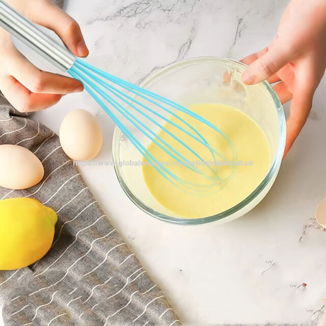 Batedor de Ovos Manual para Cozinha, Misturador de Aço Inoxidável com Cabo de Silicone, Método de Bater Manual para Panificação