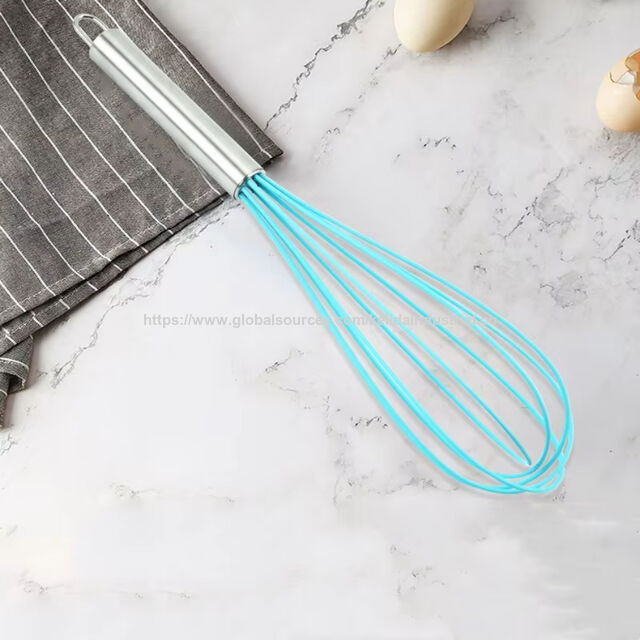 Batedor de Ovos Manual para Cozinha, Misturador de Aço Inoxidável com Cabo de Silicone, Método de Bater Manual para Panificação