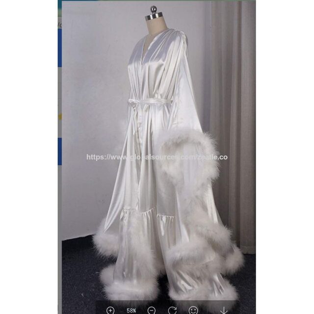 Peignoir à plumes OEM, lingerie en satin de soie, peignoir boudoir, cache-maillot de maternité, chemise de nuit, peignoir en soie pour mariage