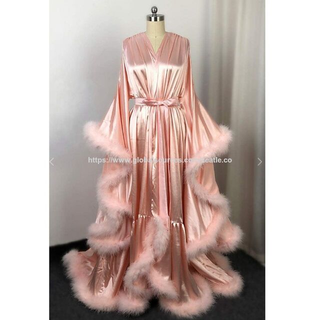 Peignoir à plumes OEM, lingerie en satin de soie, peignoir boudoir, cache-maillot de maternité, chemise de nuit, peignoir en soie pour mariage
