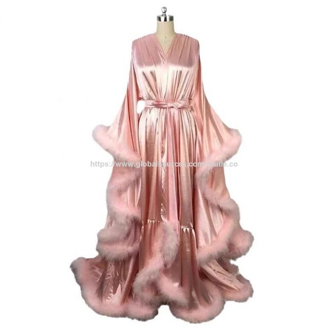 Peignoir à plumes OEM, lingerie en satin de soie, peignoir boudoir, cache-maillot de maternité, chemise de nuit, peignoir en soie pour mariage