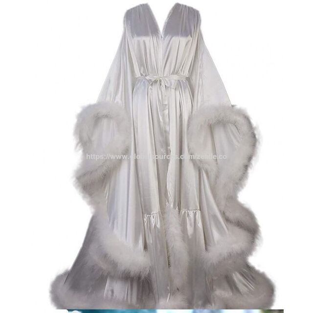 Peignoir à plumes OEM, lingerie en satin de soie, peignoir boudoir, cache-maillot de maternité, chemise de nuit, peignoir en soie pour mariage
