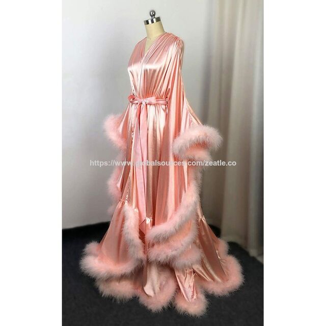 Peignoir à plumes OEM, lingerie en satin de soie, peignoir boudoir, cache-maillot de maternité, chemise de nuit, peignoir en soie pour mariage
