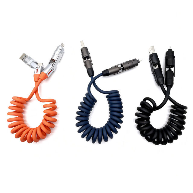 4-in-1 1,2 m PU-Draht 240W Schnelllade-USB 3.1 Zinklegierung Typ C Micro Adapter Feder Datenkabel Vielseitigkeit für mühelose Nutzung