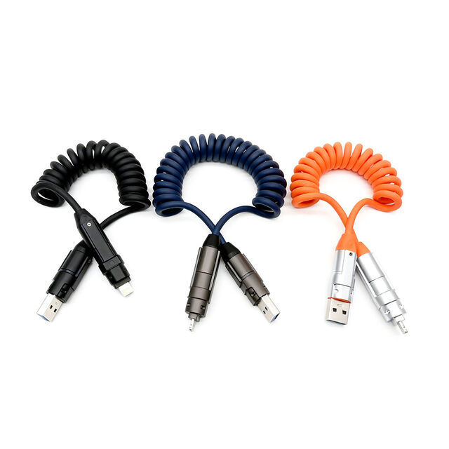 4-in-1 1,2 m PU-Draht 240W Schnelllade-USB 3.1 Zinklegierung Typ C Micro Adapter Feder Datenkabel Vielseitigkeit für mühelose Nutzung