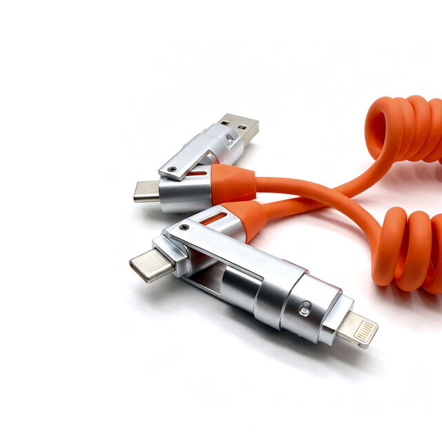 4-in-1 1,2 m PU-Draht 240W Schnelllade-USB 3.1 Zinklegierung Typ C Micro Adapter Feder Datenkabel Vielseitigkeit für mühelose Nutzung