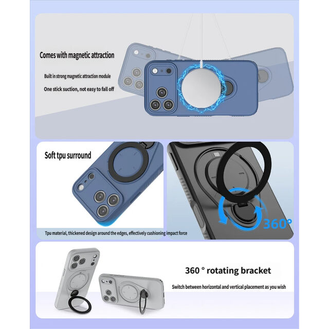 Preço de fábrica 360° Rotação Anel Magnético Capa de Telefone para iPhone 17 17 Pro 16 15 14 Pro Max À Prova de Choque TPU PC Capa