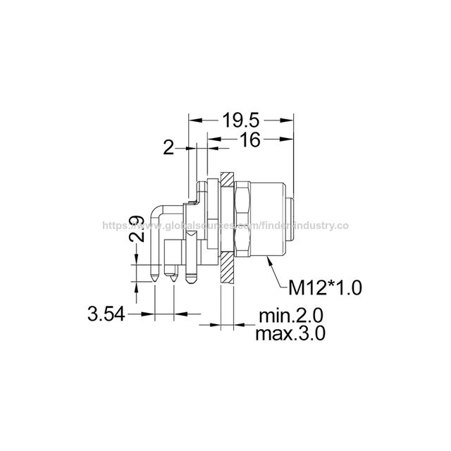 Conector M12 con codificación S de 4 pines, ángulo recto, sin blindaje, montaje en panel frontal con protección IP68 contra inmersión