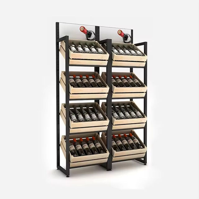 Anpassbare Obst- und Gemüseständer aus Stahl und Holz für den modernen Einzelhandel. Passen Sie Größe, Ausführung und Layout an die einzigartige Marke Ihres Supermarkts an.