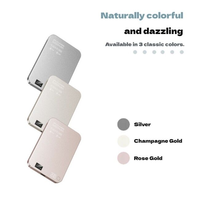2026 Nuevo Cargador Portátil Inalámbrico Magnético Ultra Delgado de 5000mAh 10000nAg Plateado, Mini Power Bank Portátil para Viajes para iPhone 17 16