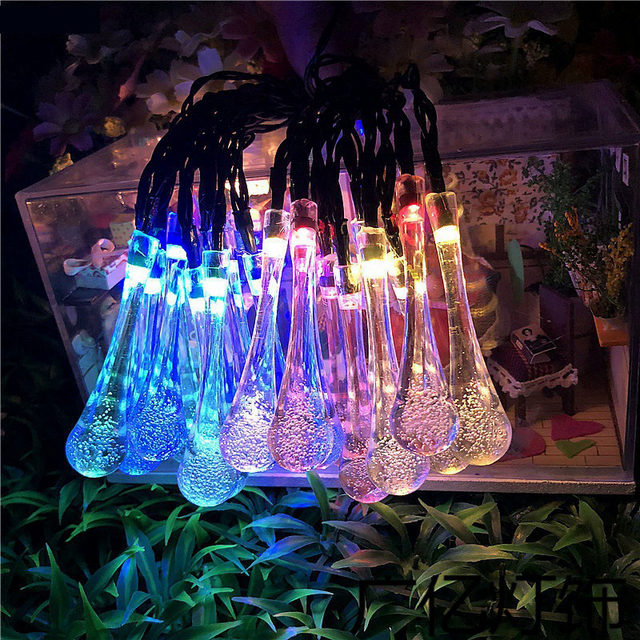 Bunte Regentropfen-Lichterkette, wasserdicht, Weihnachtsdekoration für Garten, Außenbereich, Solar- oder Batteriebetrieb