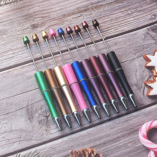Nuevos Bolígrafos de Tinta Negra Personalizables para Regalos DIY, Material de Escritura para Oficina, Papelería, Bolígrafos con Cuentas de Plástico