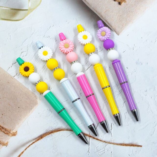 Nuevos Bolígrafos de Tinta Negra Personalizables para Regalos DIY, Material de Escritura para Oficina, Papelería, Bolígrafos con Cuentas de Plástico
