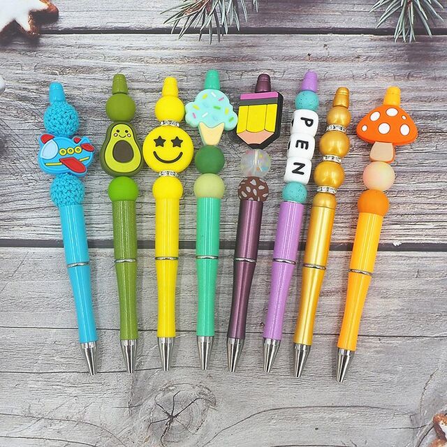 Nuevos Bolígrafos de Tinta Negra Personalizables para Regalos DIY, Material de Escritura para Oficina, Papelería, Bolígrafos con Cuentas de Plástico