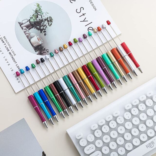 Nuevos Bolígrafos de Tinta Negra Personalizables para Regalos DIY, Material de Escritura para Oficina, Papelería, Bolígrafos con Cuentas de Plástico