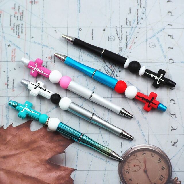 Nuevos Bolígrafos de Tinta Negra Personalizables para Regalos DIY, Material de Escritura para Oficina, Papelería, Bolígrafos con Cuentas de Plástico
