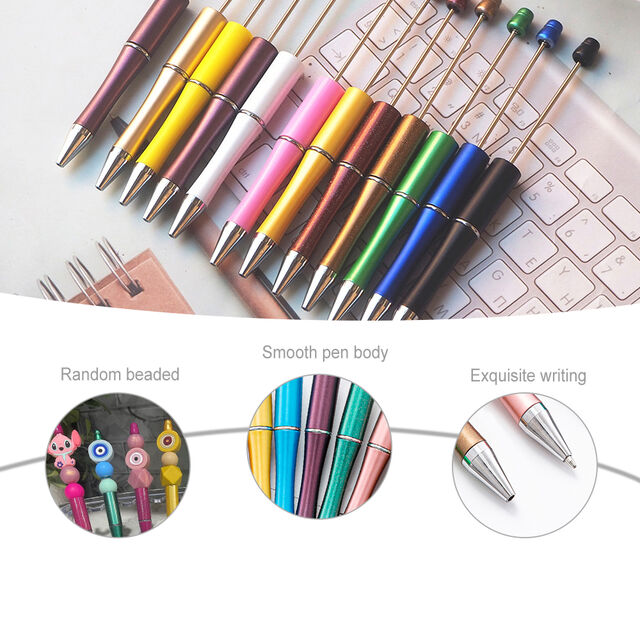 Nuevos Bolígrafos de Tinta Negra Personalizables para Regalos DIY, Material de Escritura para Oficina, Papelería, Bolígrafos con Cuentas de Plástico