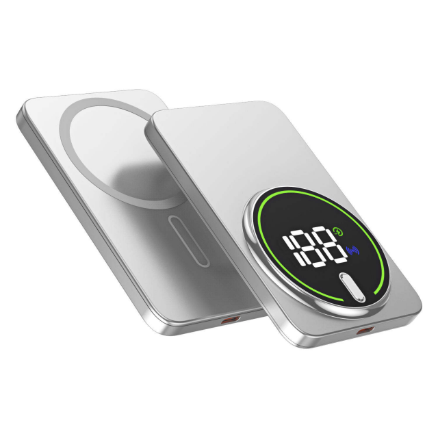 ODM 5000mAh CB Mini Powerbank Portátil Delgado de Aluminio, Cargador de Teléfono Inalámbrico Magnético de 20W con Pantalla Digital