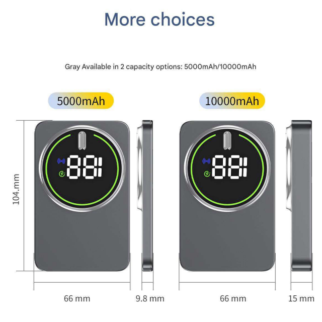 ODM 5000mAh CB Mini Powerbank Portátil Delgado de Aluminio, Cargador de Teléfono Inalámbrico Magnético de 20W con Pantalla Digital