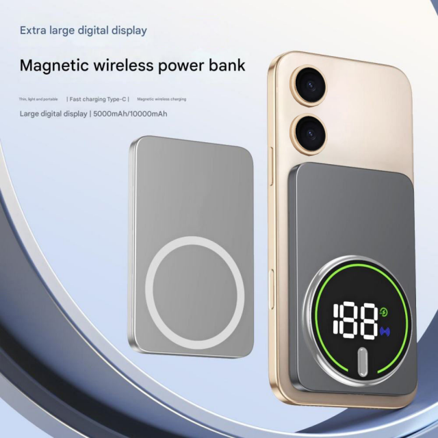 ODM 5000mAh CB Mini Powerbank Portátil Delgado de Aluminio, Cargador de Teléfono Inalámbrico Magnético de 20W con Pantalla Digital