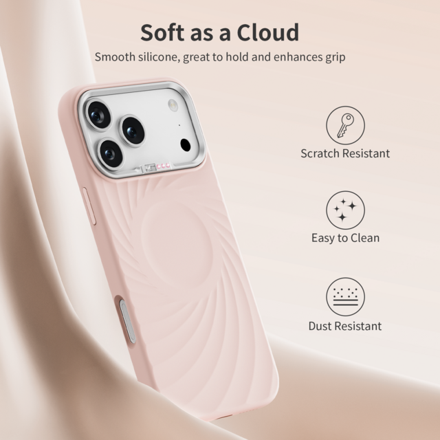 Memumi جراب سيليكون سائل مغناطيسي لهاتف iPhone 17 Pro Max متوافق مع MagSafe| ملمس ناعم| مضاد للخدش| غطاء مقاوم للصدمات - وردي