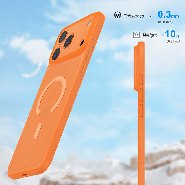Memumi Magnetische Ultradünne Hülle für iPhone 17 Pro Max, Leichte 0,3mm Handyhülle, Magnetische Hülle Kompatibel mit MagSafe - Orange