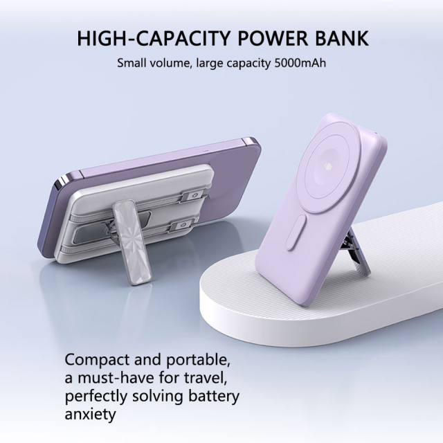 OEM 5000mAh 10000mAh CE KC PSE Banco de energía magnético inalámbrico de carga rápida con 2 cables incorporados y soporte para exteriores