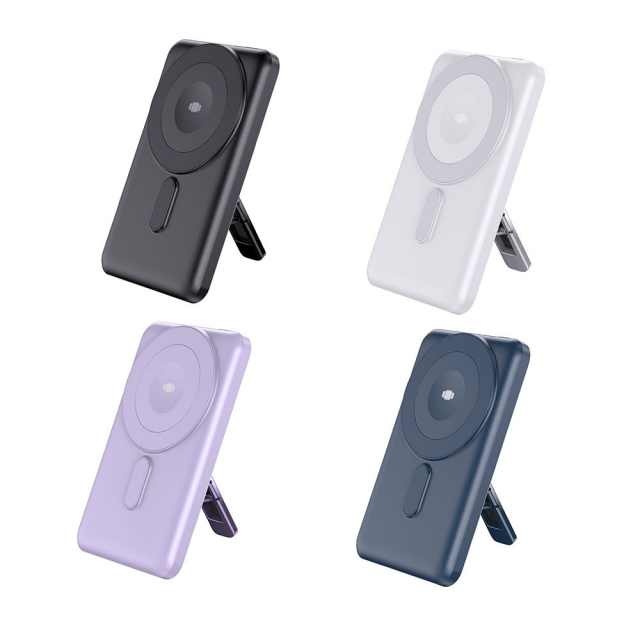 OEM 5000mAh 10000mAh CE KC PSE Banco de energía magnético inalámbrico de carga rápida con 2 cables incorporados y soporte para exteriores