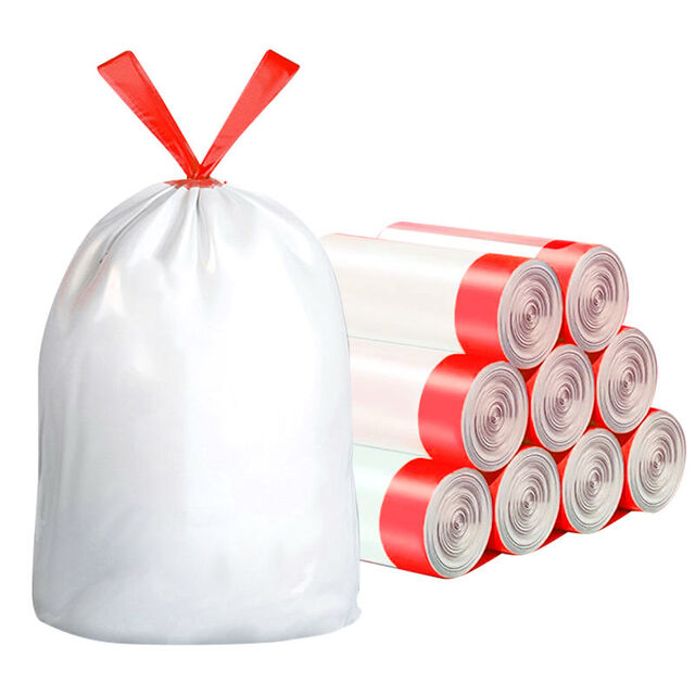 Bolsas de basura resistentes desechables con cordón, amarillas y negras de fábrica, rollo de bolsas de plástico para basura recicladas al por mayor