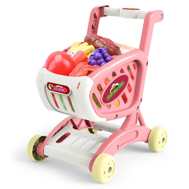 HY Toys Carrito de Compras Nuevo para Niños, Carrito de Simulación, Juego de Imitación para el Hogar, Juguete para Niñas y Bebés