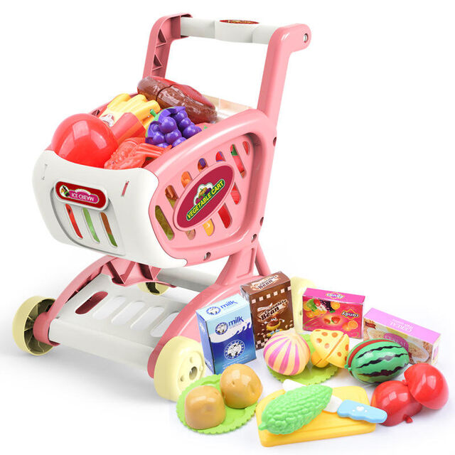 HY Toys Carrito de Compras Nuevo para Niños, Carrito de Simulación, Juego de Imitación para el Hogar, Juguete para Niñas y Bebés