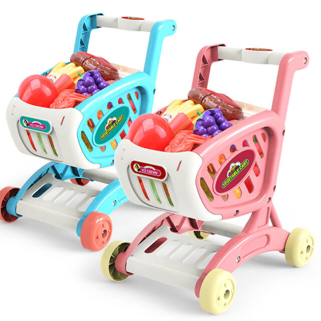 HY Toys Carrito de Compras Nuevo para Niños, Carrito de Simulación, Juego de Imitación para el Hogar, Juguete para Niñas y Bebés