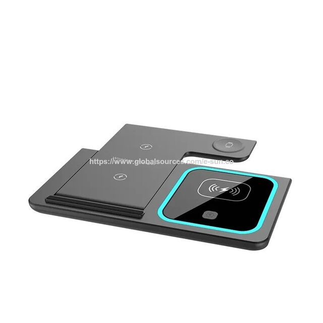 Faltbares 3-in-1 kabelloses Ladegerät 15W mit Nachtlicht, Schnellladestation für iPhone, Uhr, Kopfhörer (Schwarz/Weiß)