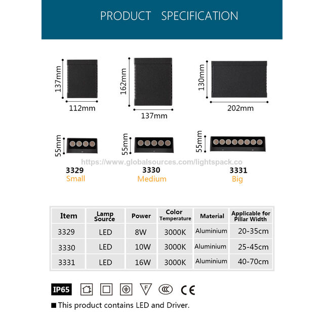 OEM Appliques murales d'extérieur à LED étanches en aluminium, éclairage mural haut et bas, luminaires muraux pour clôture, pilier, cour, couloir, porche, hall d'entrée