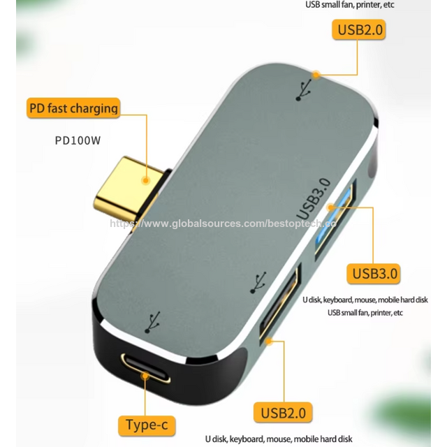Adaptador USB Hub Tipo C 5 en 1 con Jack de Auriculares, Divisor de Audio USB C, Adaptador USB C Hub para Laptop y Teléfono