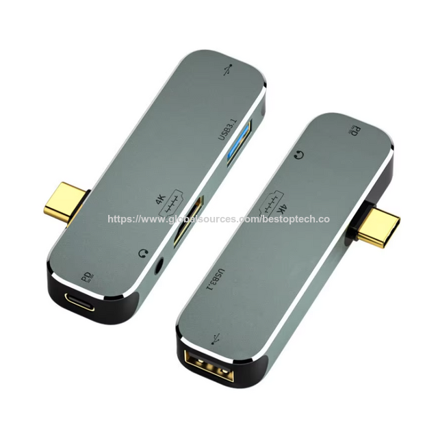 Adaptador USB Hub Tipo C 5 en 1 con Jack de Auriculares, Divisor de Audio USB C, Adaptador USB C Hub para Laptop y Teléfono