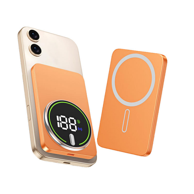 Banque d'alimentation portable magnétique en aluminium à chargement sans fil, LOGO personnalisé KC, 5000mAh 10000mAh, LED orange, chargeur de téléphone