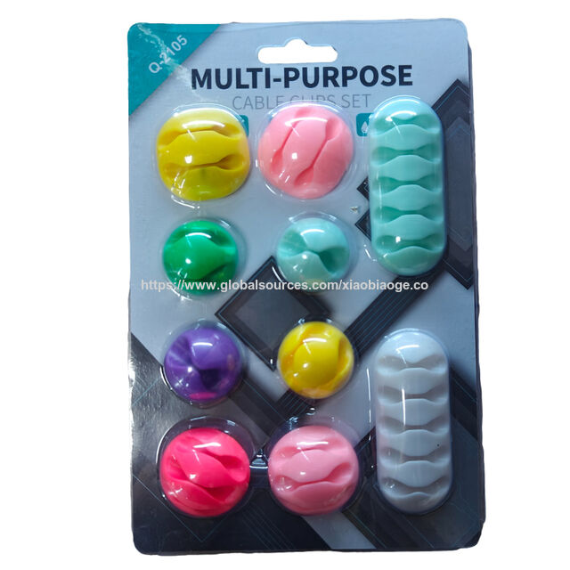 Venta al por mayor de stock de 10 clips autoadhesivos mixtos para cables y alambres, organizador de cables USB múltiple para escritorio