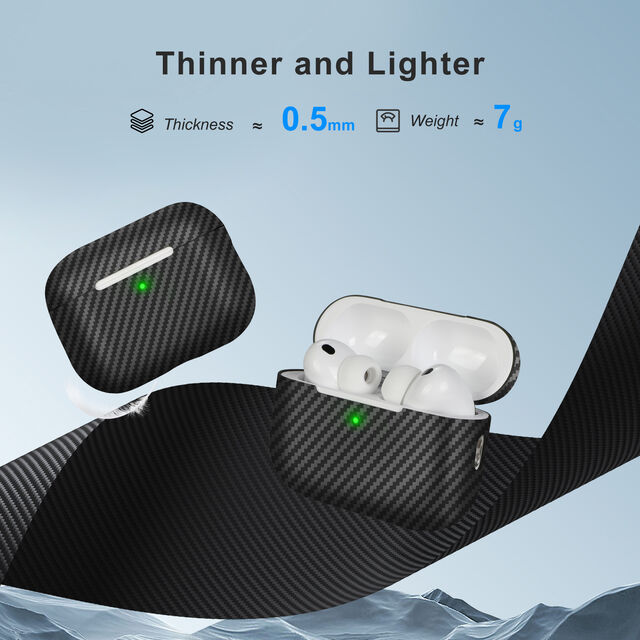 Memumi غطاء من ألياف الكربون لأجهزة AirPods Pro 3، قوي ومتين، سمك 0.5 مم، غطاء نحيف، جراب من ألياف الأراميد للحماية من السقوط 600D أسود