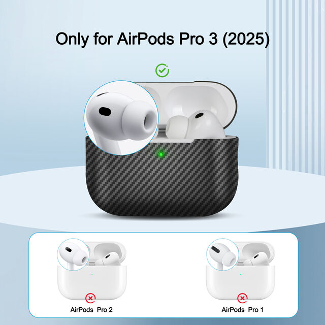 Memumi غطاء من ألياف الكربون لأجهزة AirPods Pro 3، قوي ومتين، سمك 0.5 مم، غطاء نحيف، جراب من ألياف الأراميد للحماية من السقوط 600D أسود