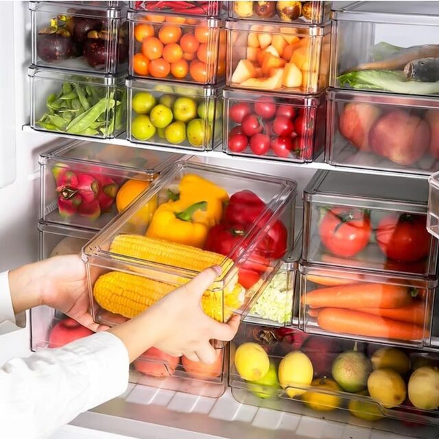 Boîte de rangement pour réfrigérateur en acrylique transparent, récipients alimentaires en plastique pour légumes