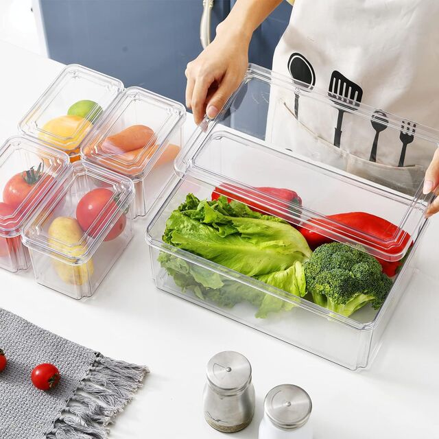 Boîte de rangement pour réfrigérateur en acrylique transparent, récipients alimentaires en plastique pour légumes