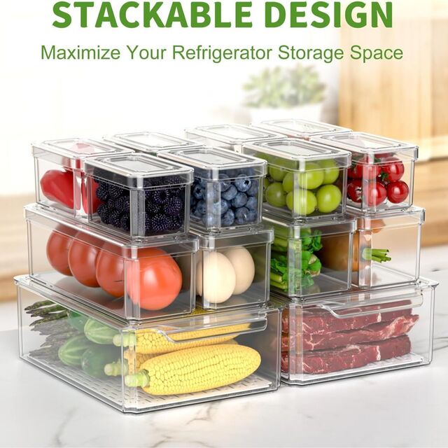 Boîte de rangement pour réfrigérateur en acrylique transparent, récipients alimentaires en plastique pour légumes